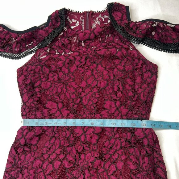 Alexis Evie Lace Sheath Midi Dress Cold Shoulder Burgundy Wine Medium - Picture 12 of 16